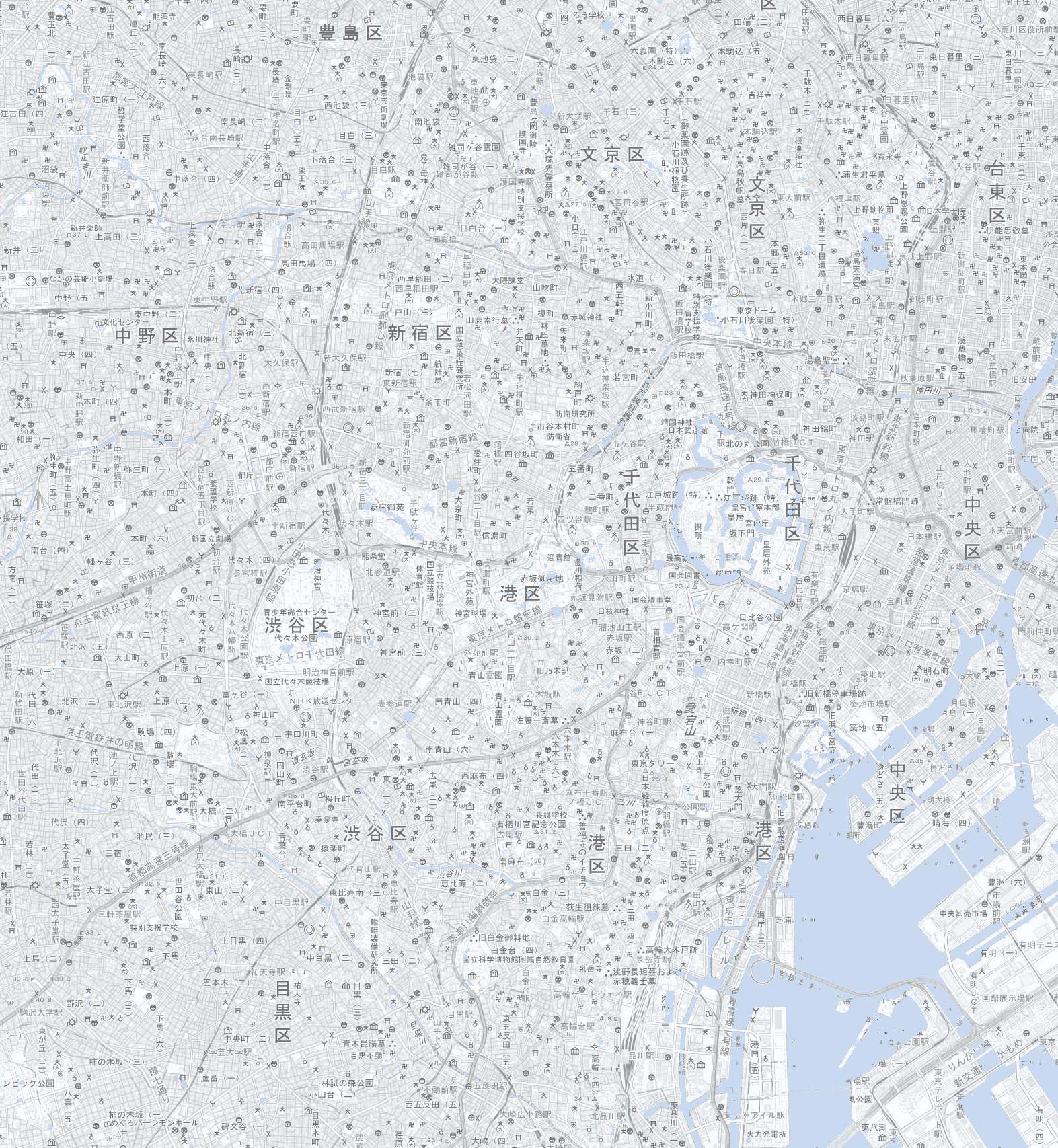Map of central Tokyo from Ikebukuro down to Odaiba